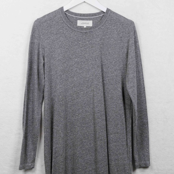 THE GREAT Long Sleeve T Shirt Maxi Dress Slit Leg Heathered Gray Jersey Sz 1 Sm - Picture 3 of 7